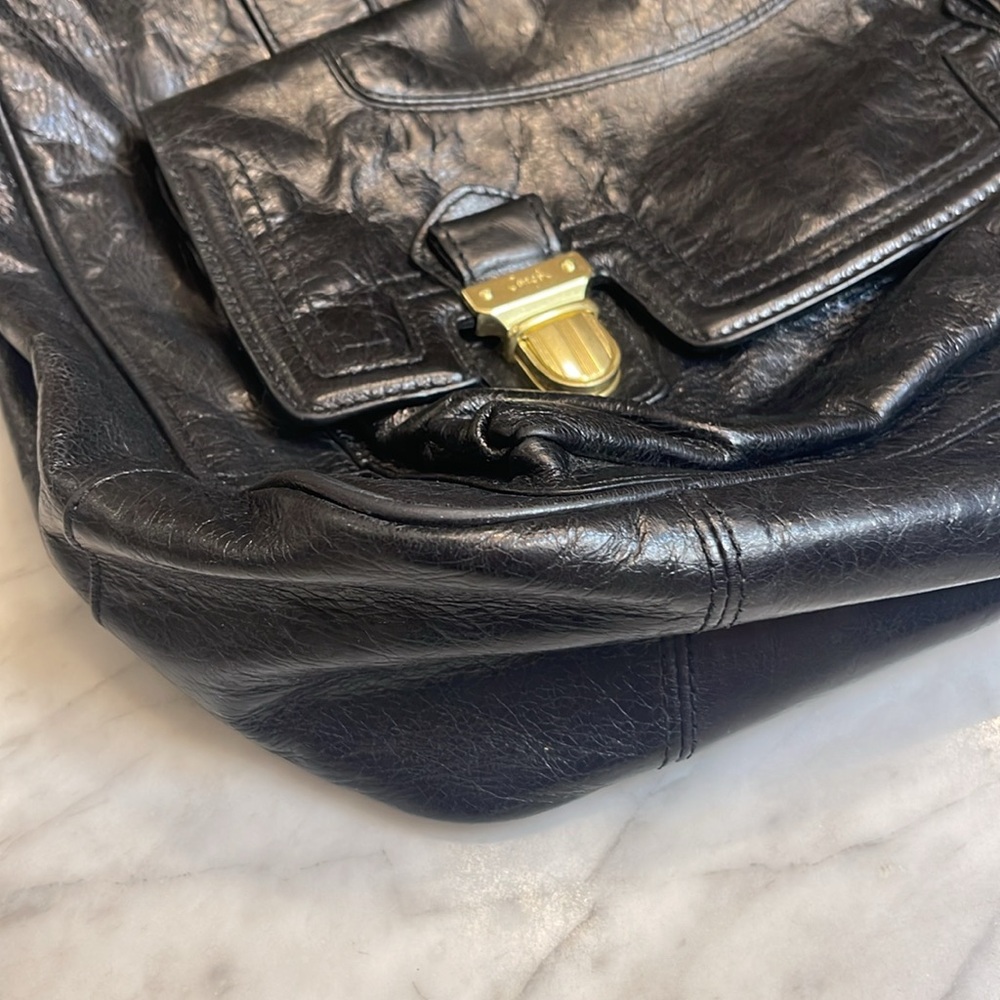 Coach Poppy Push Lock Black Leather Tote/ Shoulder Bag with Coach Dust Bag - Picture 9 of 10